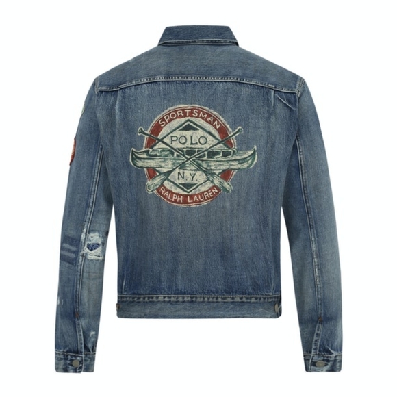 POLO RALPH LAUREN Men's Distressed Sportsman Trucker Jacket USA Flag - Picture 3 of 5